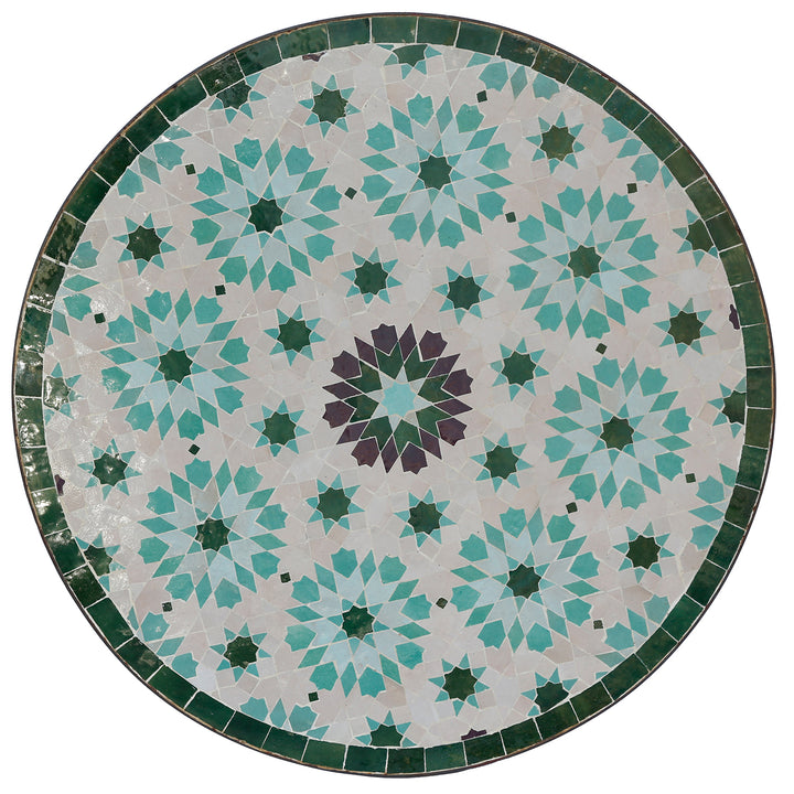 Round dining table Ø 60 cm with handmade mosaic made of white and green zellige tiles