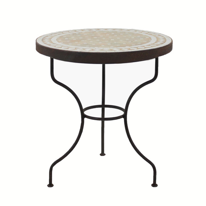 Side table with mosaic top and robust iron frame, ideal for the garden or balcony