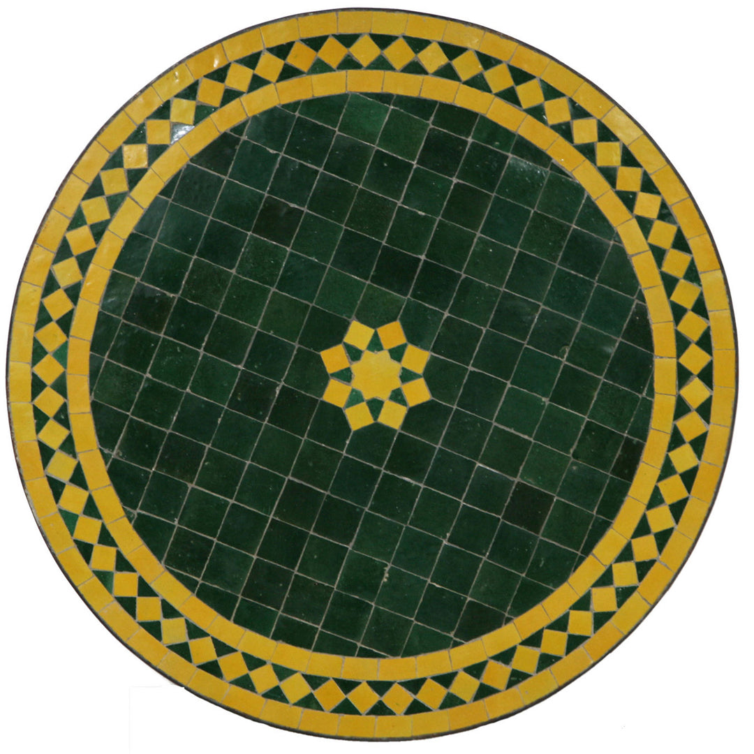 Mosaic table around 60 cm in green-yellow with Moroccan zellige pattern