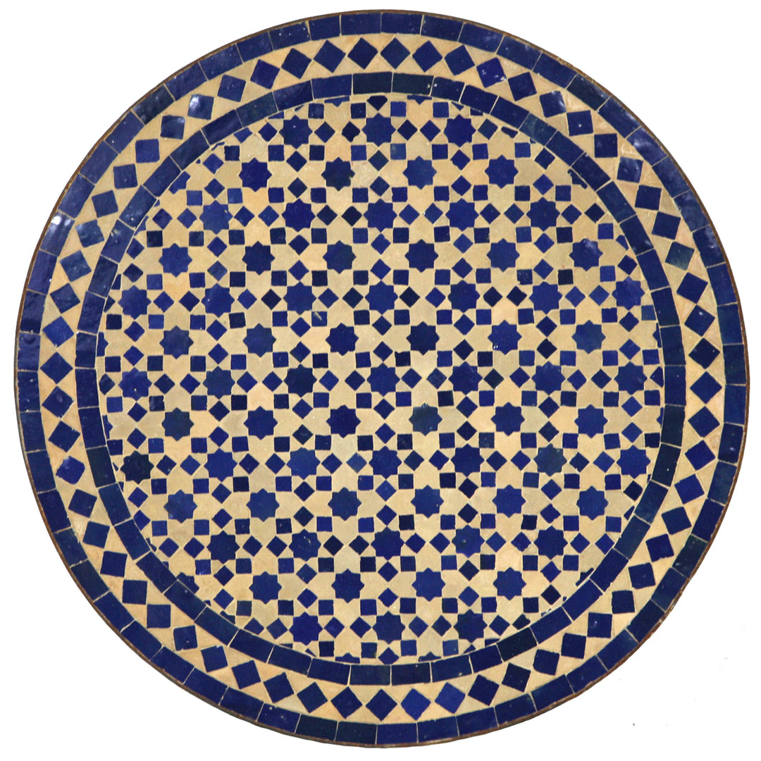 Mosaic table round Ø 60 cm with blue zellige mosaic on a terracotta background