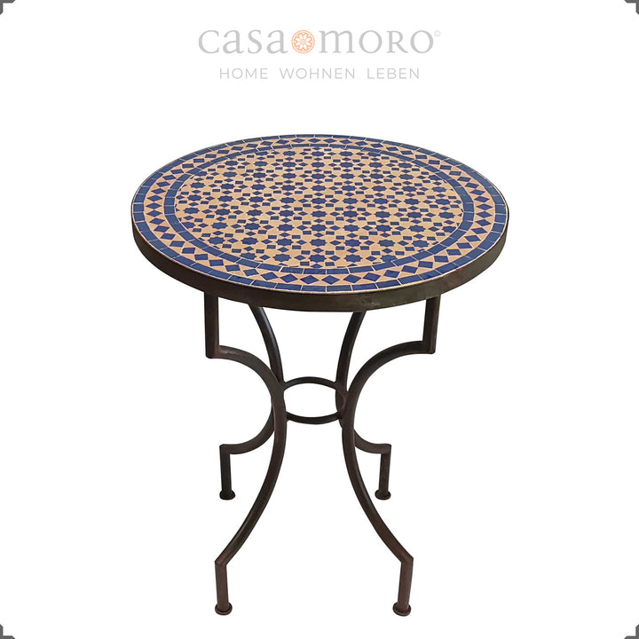 Handcrafted garden table with round tiled top – ideal for two people