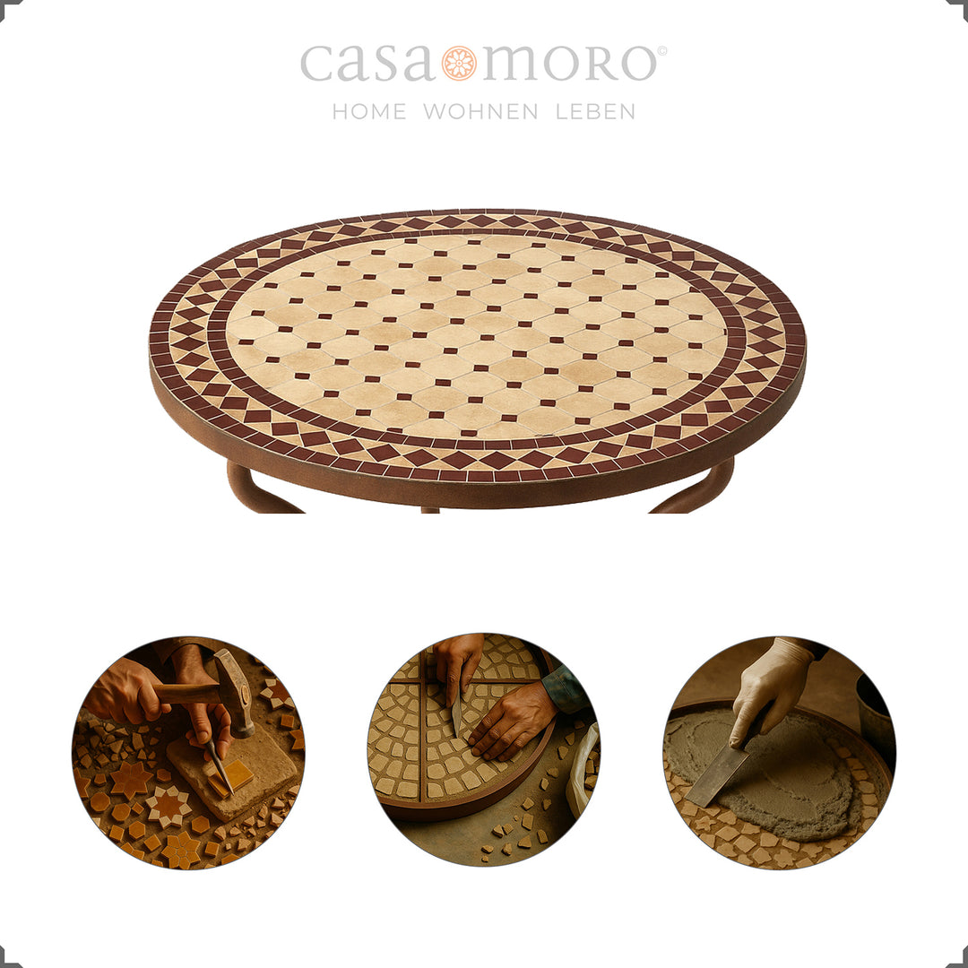 Zellige mosaic table with a 32 kg top - stable, decorative and weatherproof