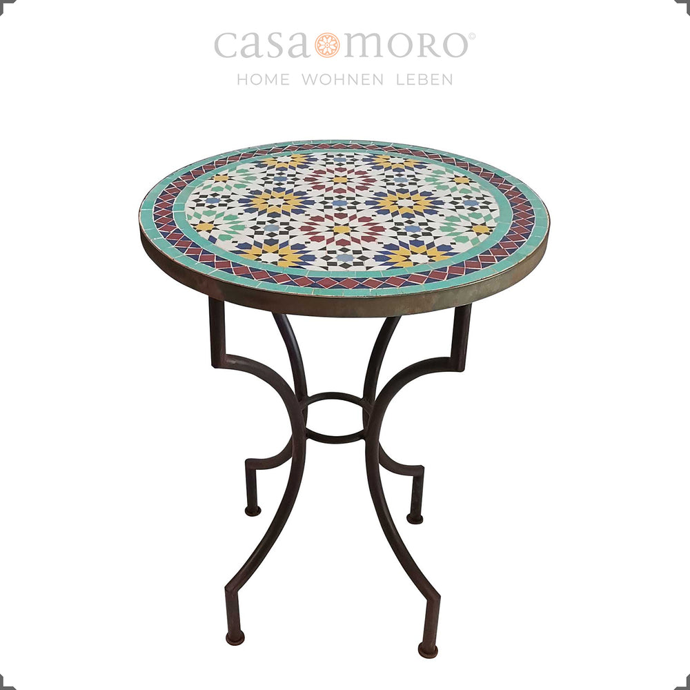 Round Zellige table with an oriental star pattern and colorful surface - Mediterranean and easy to clean