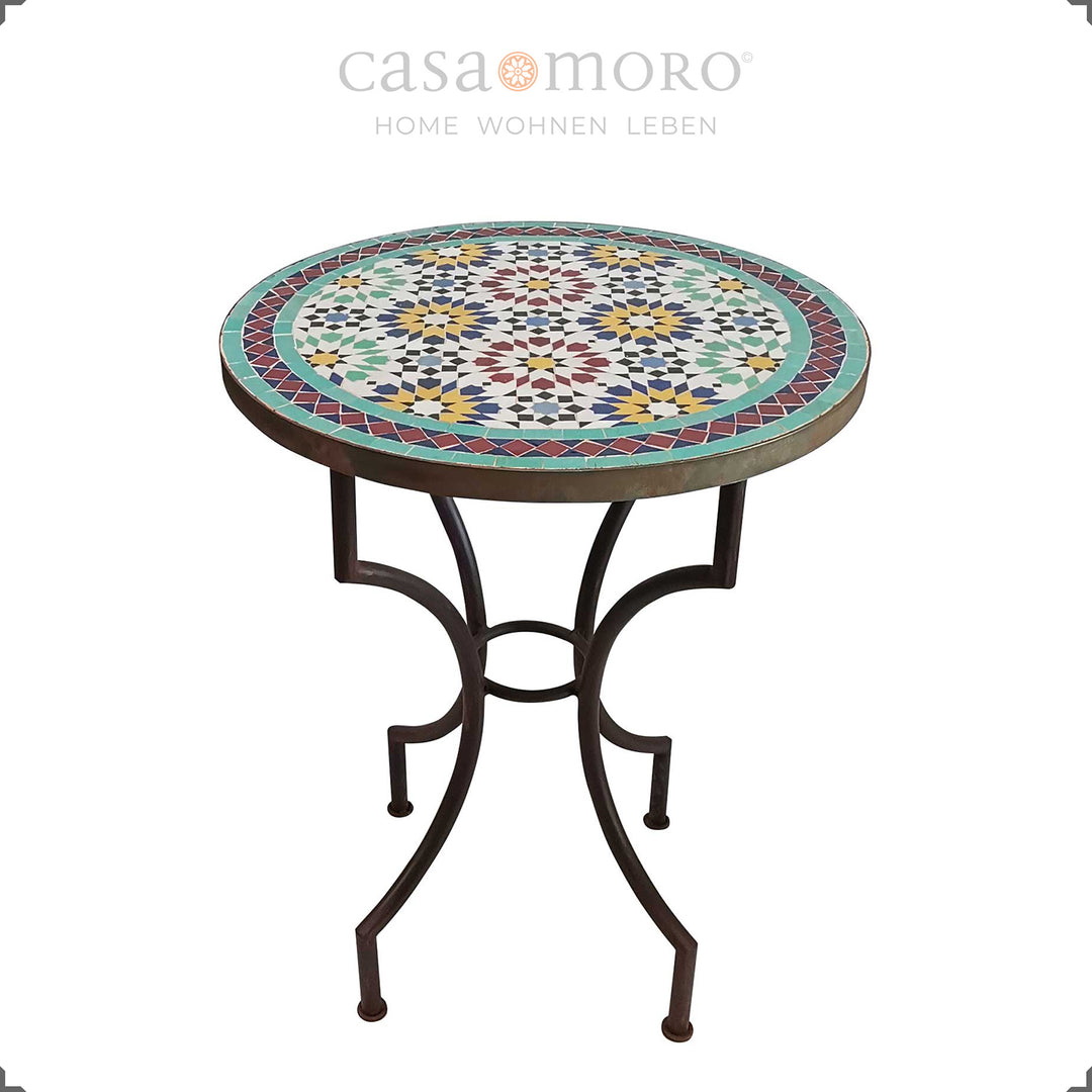 Round Zellige table with an oriental star pattern and colorful surface - Mediterranean and easy to clean