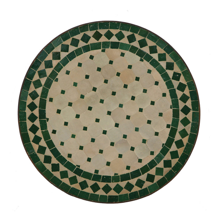 Side table small round 45 cm with green zellige mosaic for living room or balcony