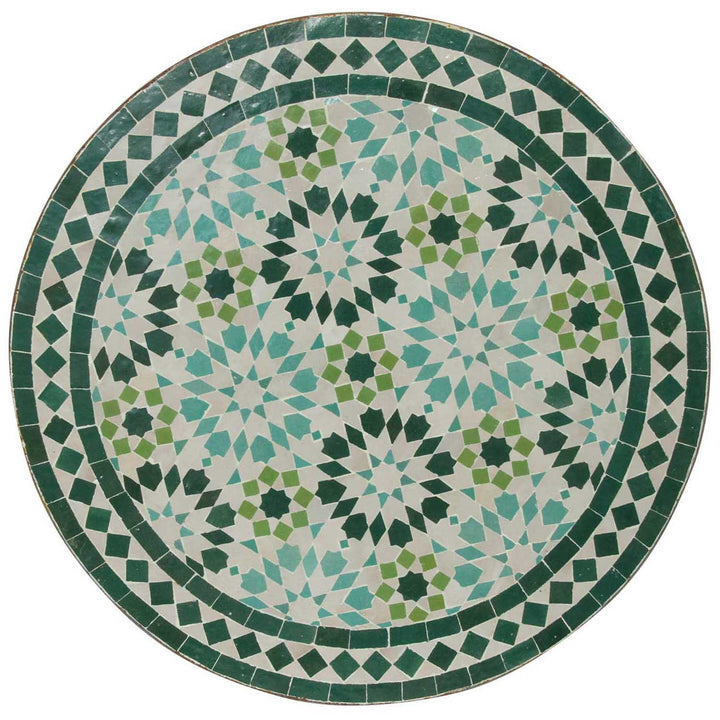 Bistro table round 60 cm with green Zellige mosaic - handmade mosaic table with a classic star motif