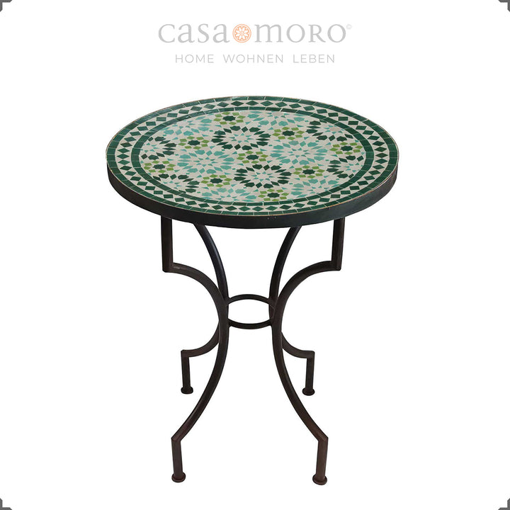 Round mosaic table in mint and emerald green - ideal for the kitchen, balcony or dining room