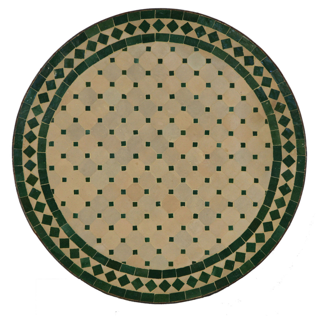 Round dining table 100 cm with Zellige mosaic in green terracotta, handmade from Morocco