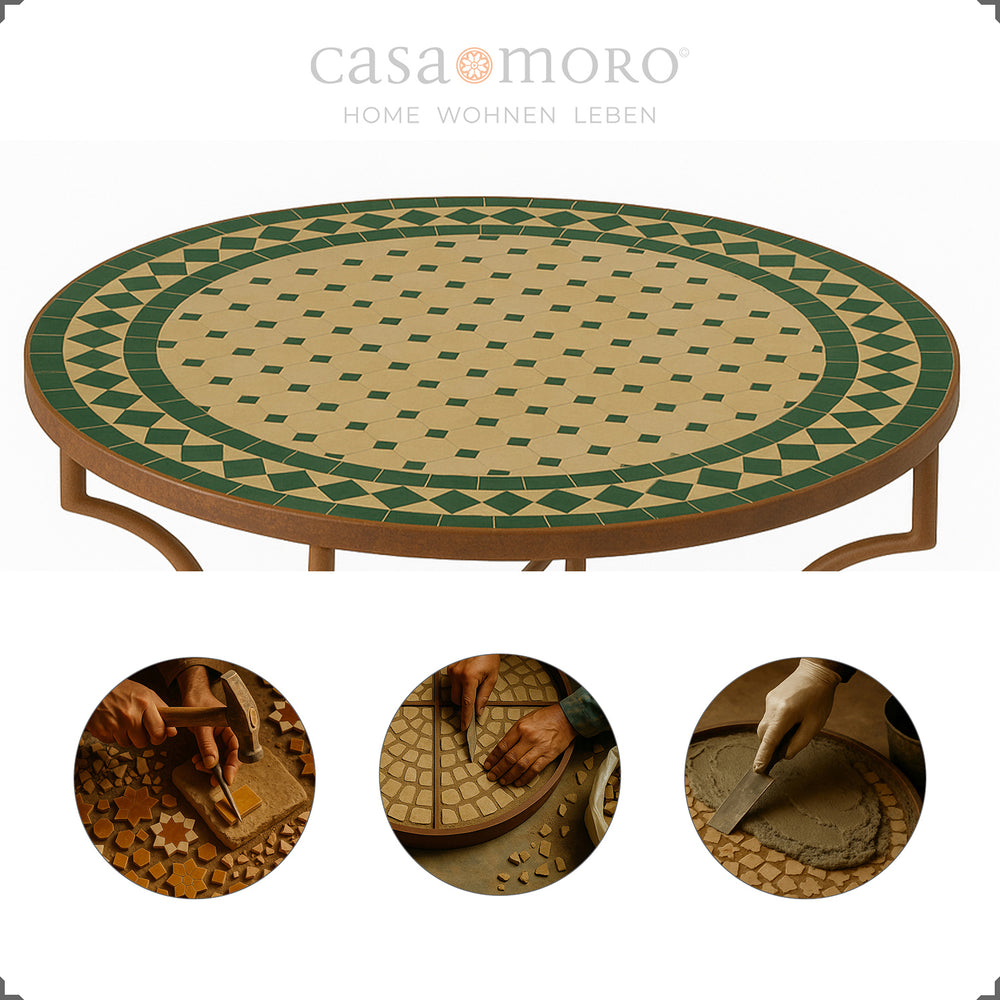 hand-laid zellige tiles in green terracotta - Mediterranean color scheme