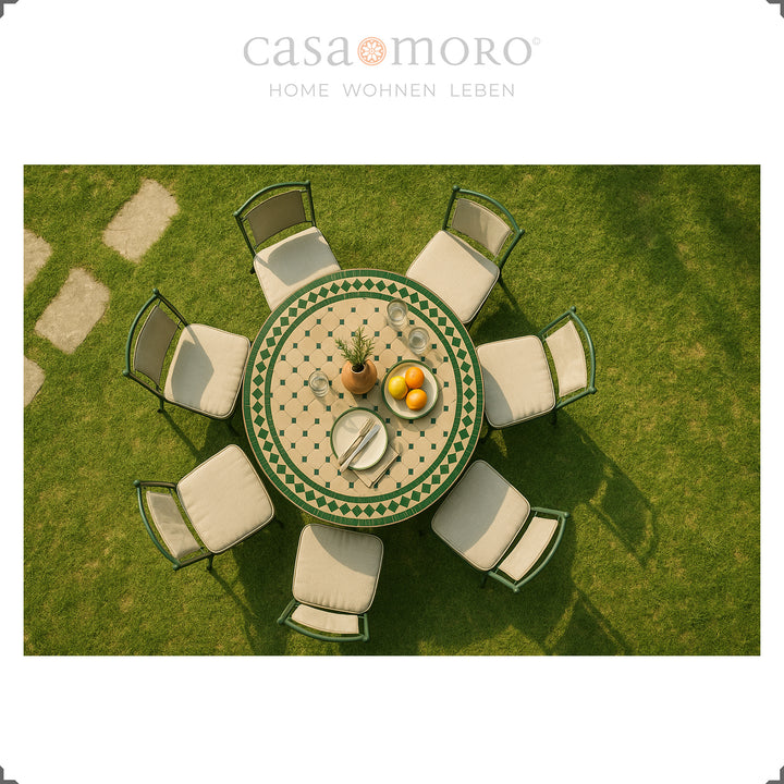 Green mosaic pattern dining table for garden, patio and dining room