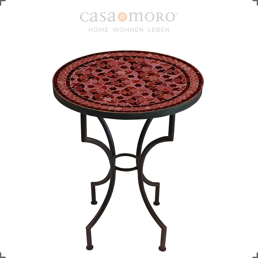 Mosaic table with zellige pattern in deep burgundy on 60 cm table - stylish eye-catcher