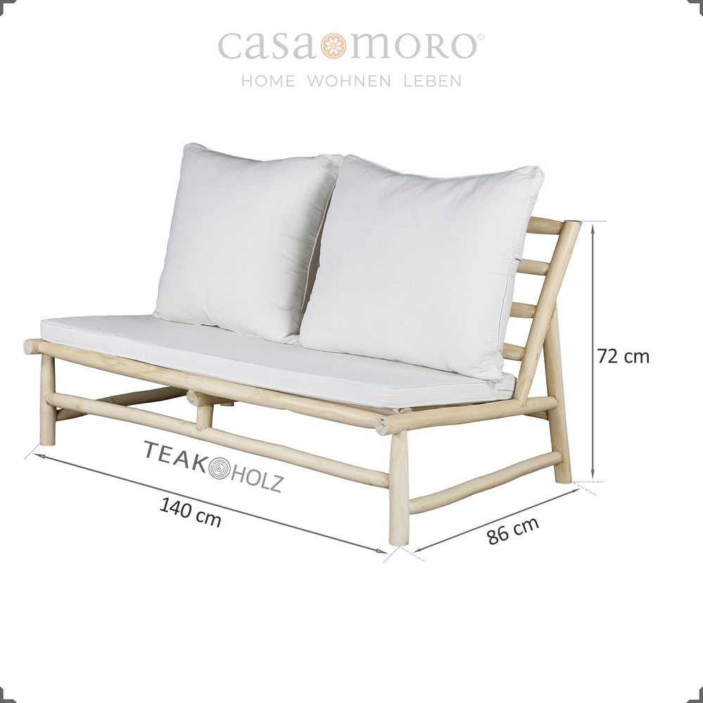 2-seater sofa made of teak wood, compact lounge two-seater outdoor