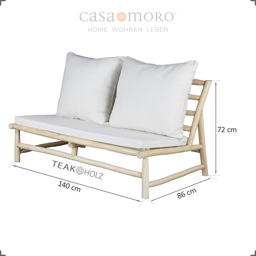 2-seater sofa made of teak wood, compact lounge two-seater outdoor