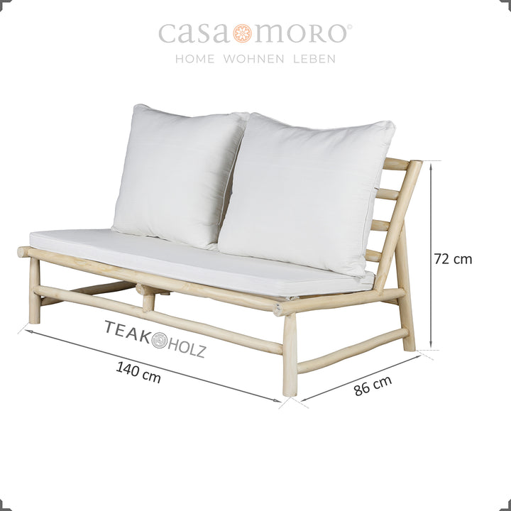 2-seater sofa made of teak wood, compact lounge two-seater outdoor