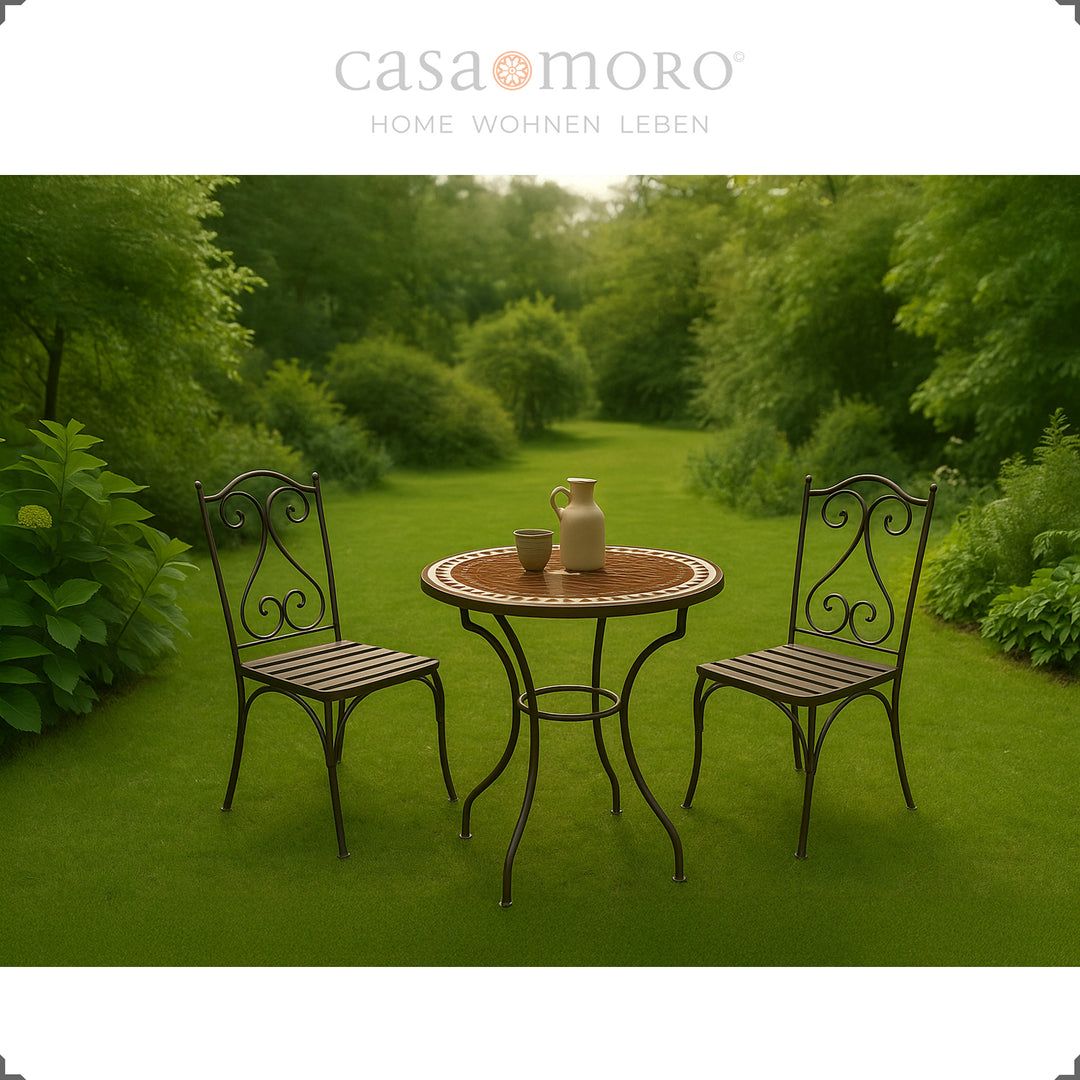 Round Zellige table with curved frame, mosaic in Bordeaux white