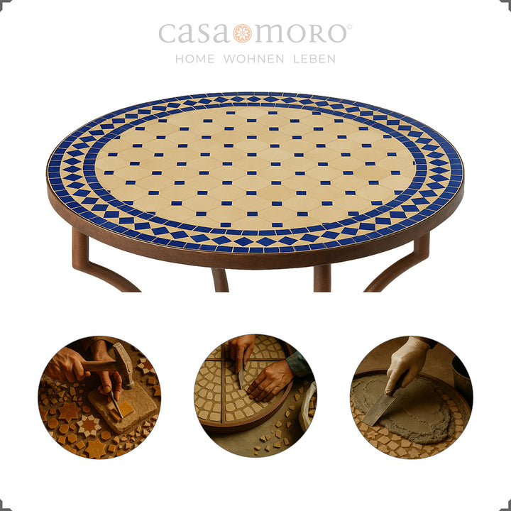 Glazed mosaic made of Zellige tiles – blue, terracotta, natural tones