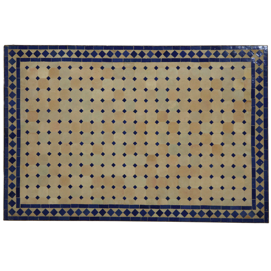Garden table mosaic table 120x80 cm with zellige tiles in blue terracotta - handmade