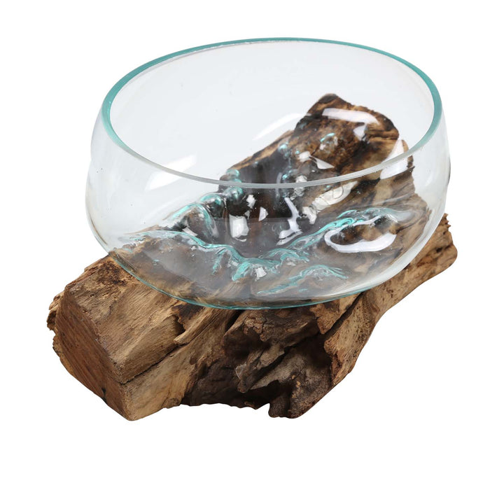 Glass bowl 20 cm on root wood