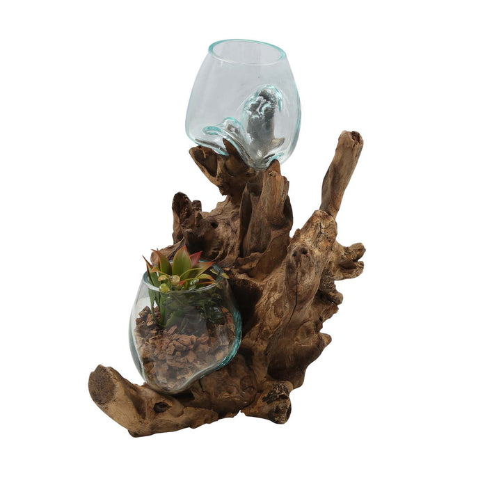 Double glass vase 12 cm on root wood