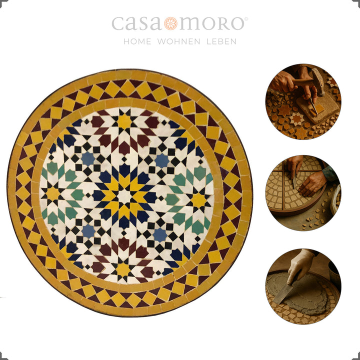 Table height 50 cm, diameter 45 cm, loose mosaic panel, weight 11 kg