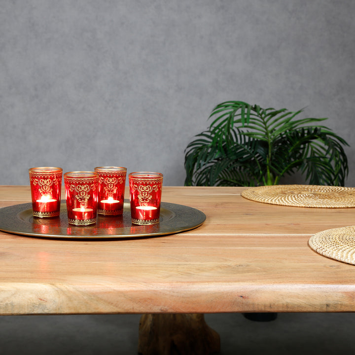 Tealight glass red gold set of 6