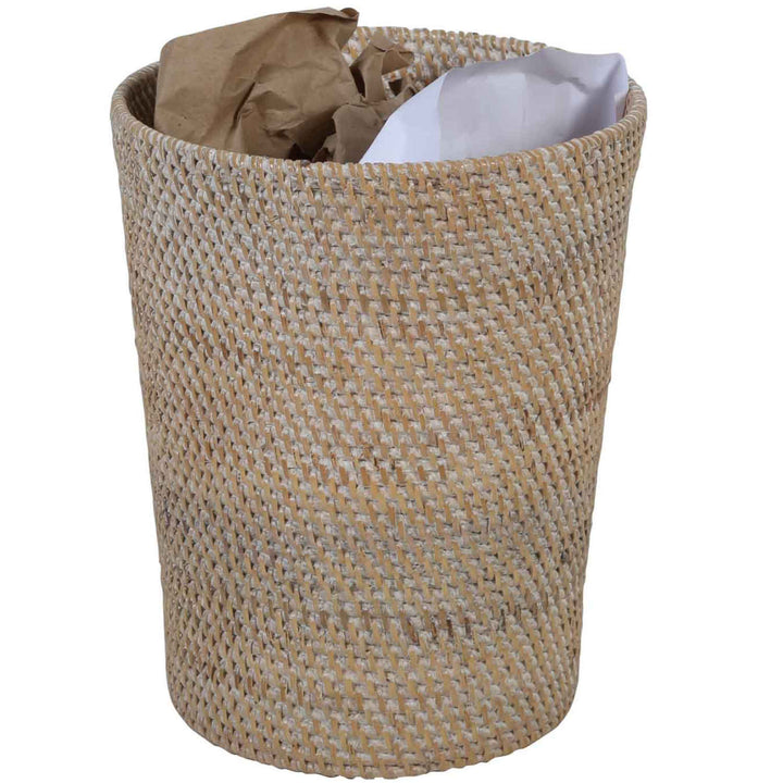 Waste paper basket made of rattan Nila White Wash