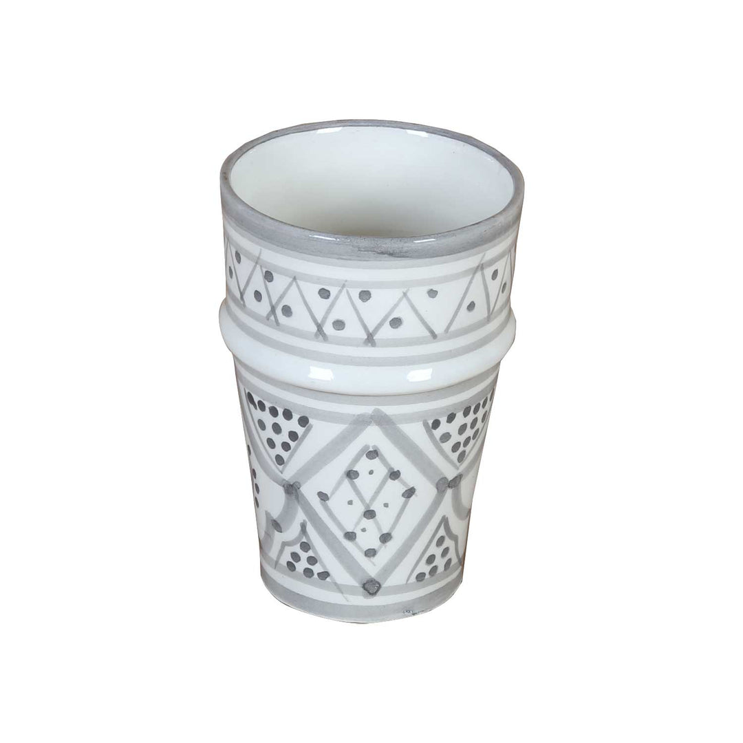 Ceramic mug from Morocco in gray and white