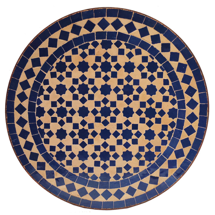 Mosaic side table Ø45 cm with deep blue star pattern, handmade in Morocco