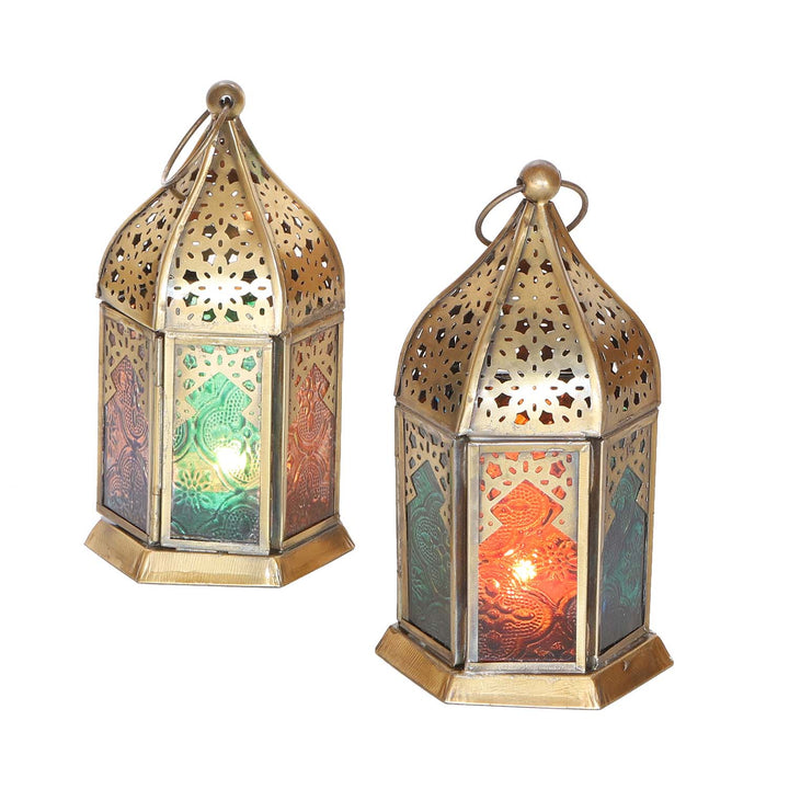 Oriental glass lanterns Nael multicolored set of 2