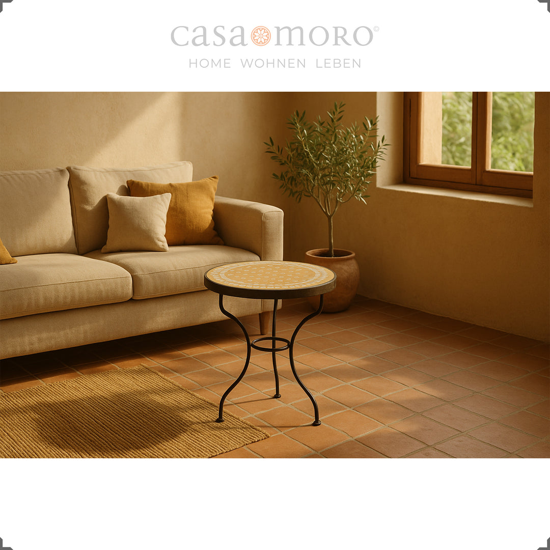 Storage table with mosaic for the living room, terrace or as a plant table on the balcony