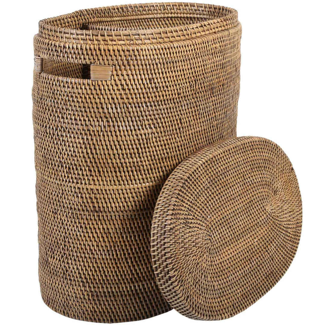Ela rattan laundry basket with lid