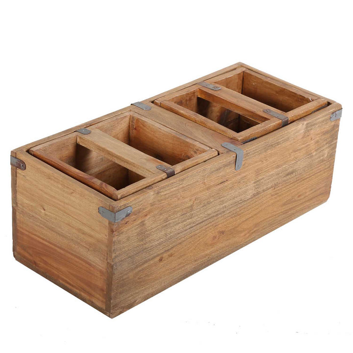 Teak wooden box Enzo set of 3