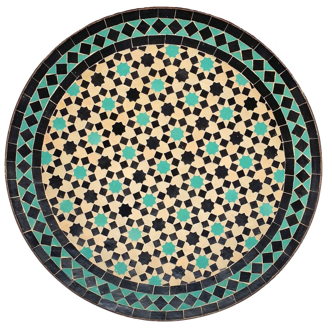 Patio table Ø 60 cm with mosaic table top made of turquoise Zellige tiles