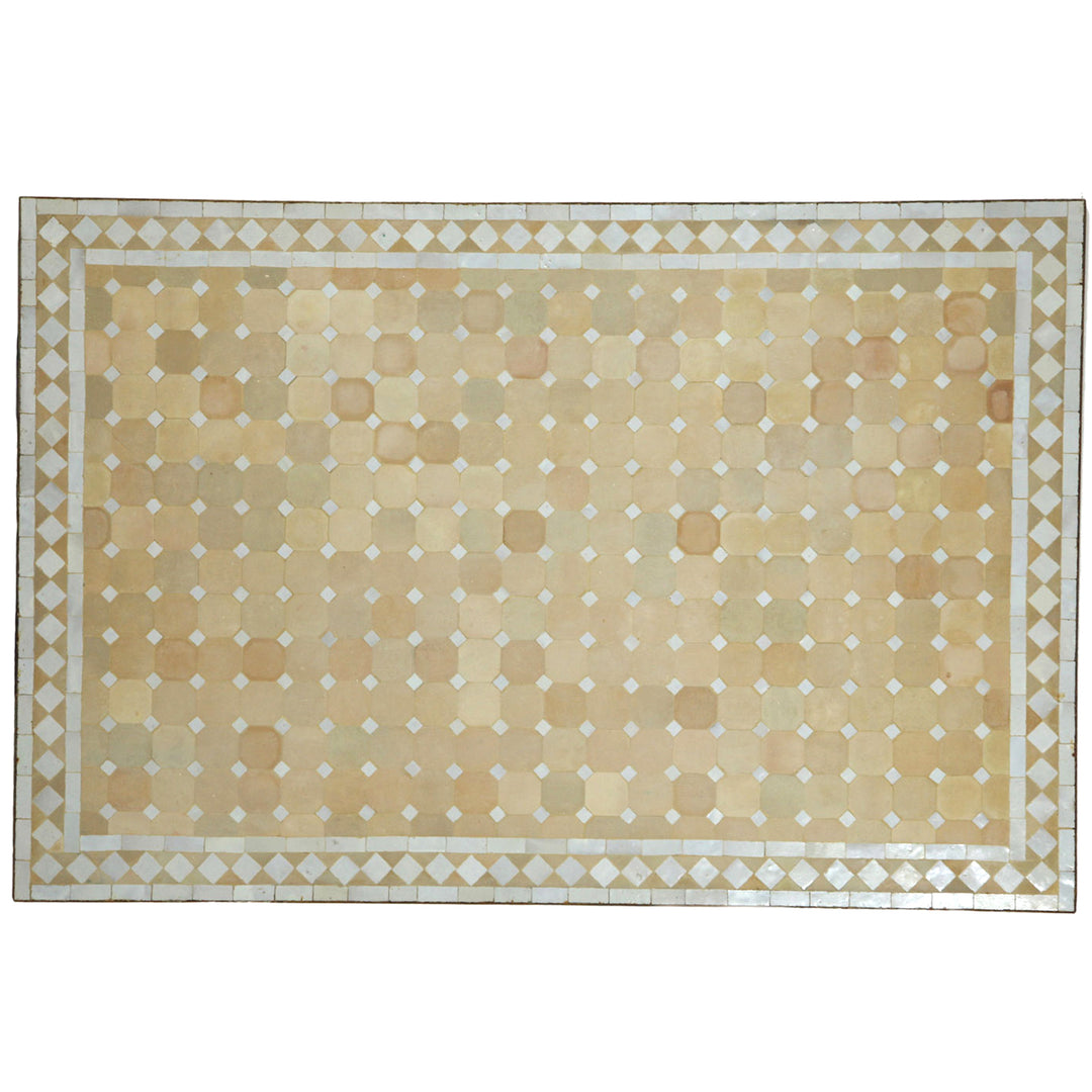 Patio table 120x80 cm with handmade Zellige mosaic in white terracotta
