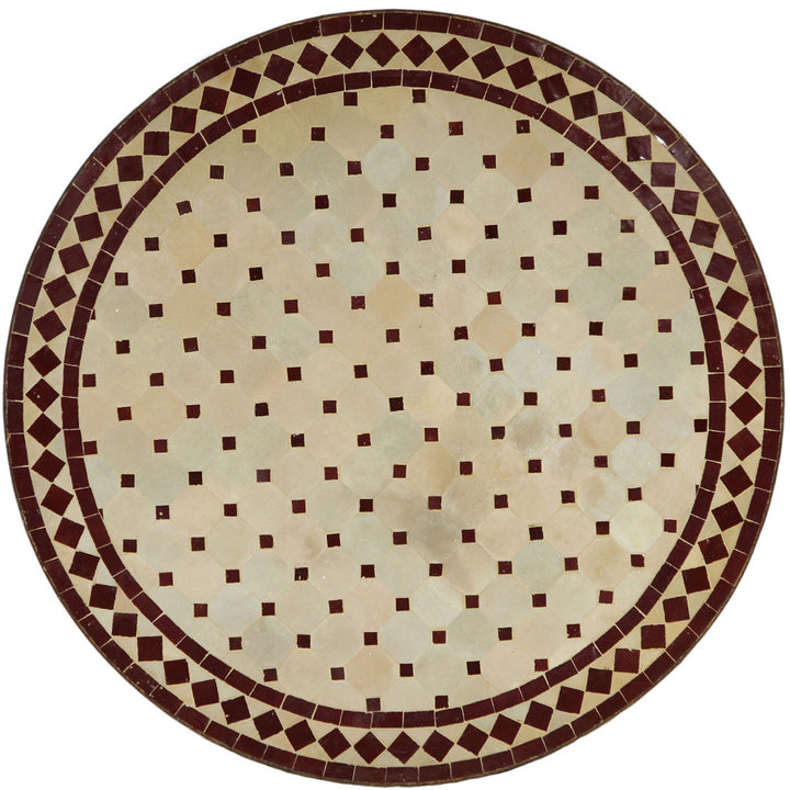 Patio table round 120 cm with mosaic top made of handmade Zellige tiles in Bordeaux terracotta