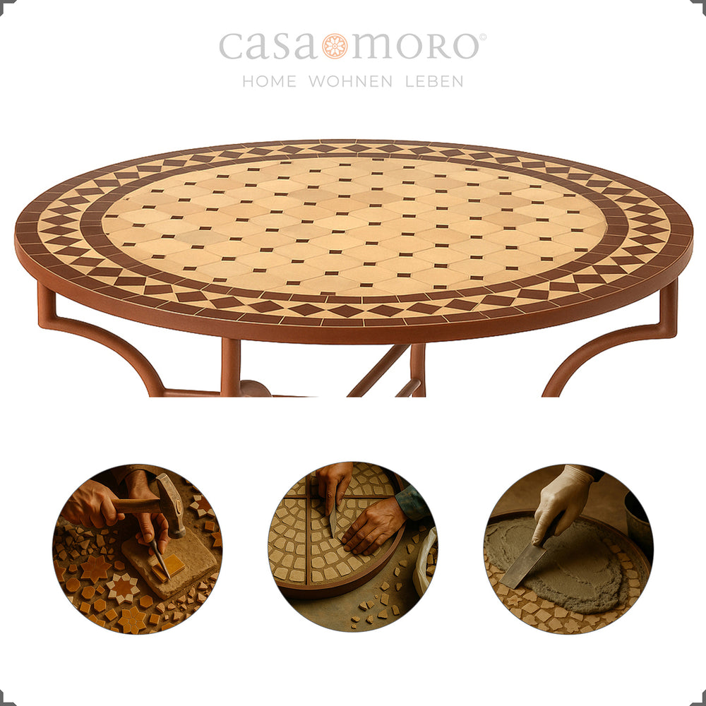 Large mosaic table Ø 120 cm – ideal as a patio table for four to six people