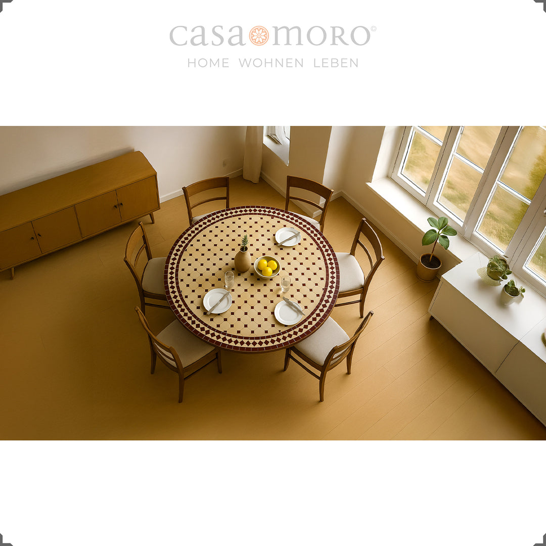 Round mosaic table with a sturdy wrought iron frame - handmade, without screws