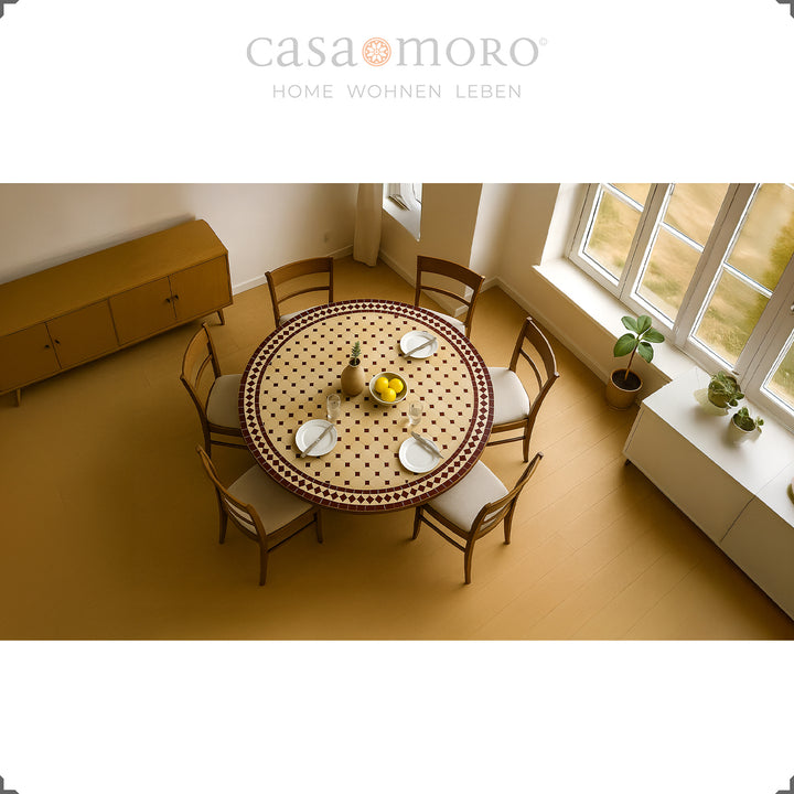 Round mosaic table with a sturdy wrought iron frame - handmade, without screws