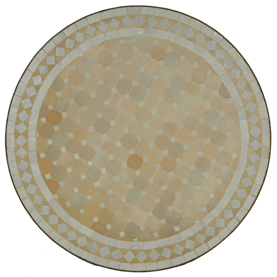 Round table 100 cm with white-terracotta zellige mosaic - handmade in Morocco