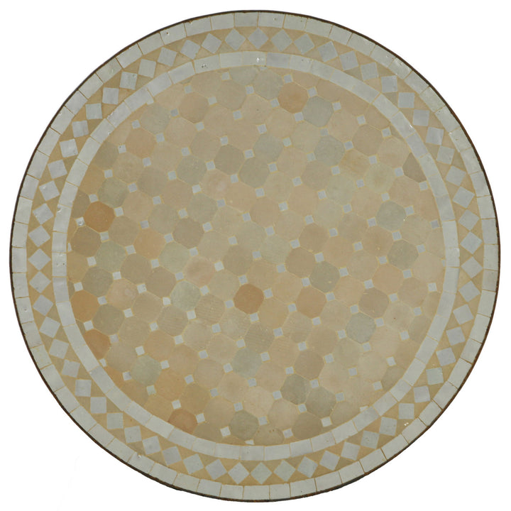 Round table 100 cm with white-terracotta zellige mosaic - handmade in Morocco