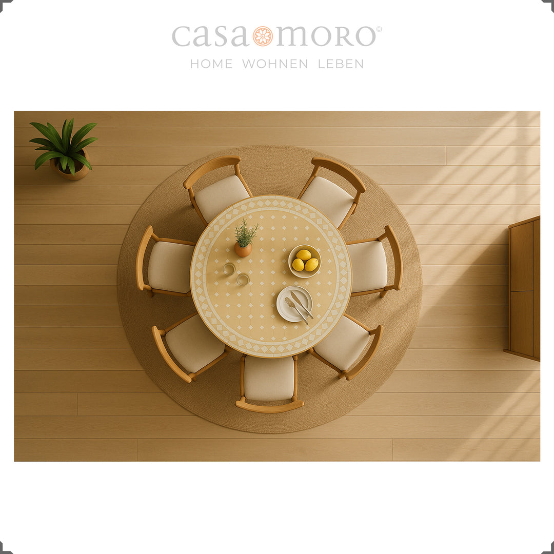 Round mosaic table in white terracotta 120 cm for garden and terrace