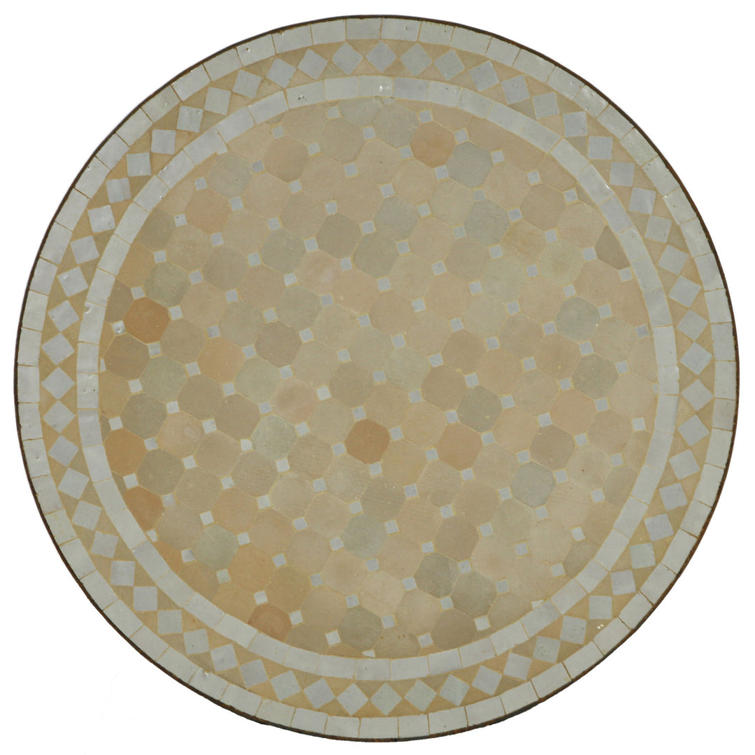 Round table 120 cm with white-terracotta zellige mosaic - handmade mosaic table