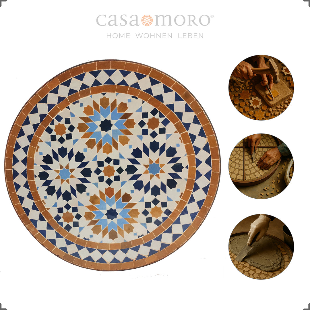 Zellige table with a classic star motif fits into modern, ethnically inspired spaces