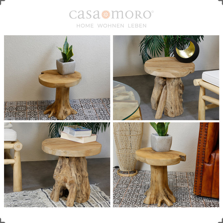 Storage table made of solid teak burl wood