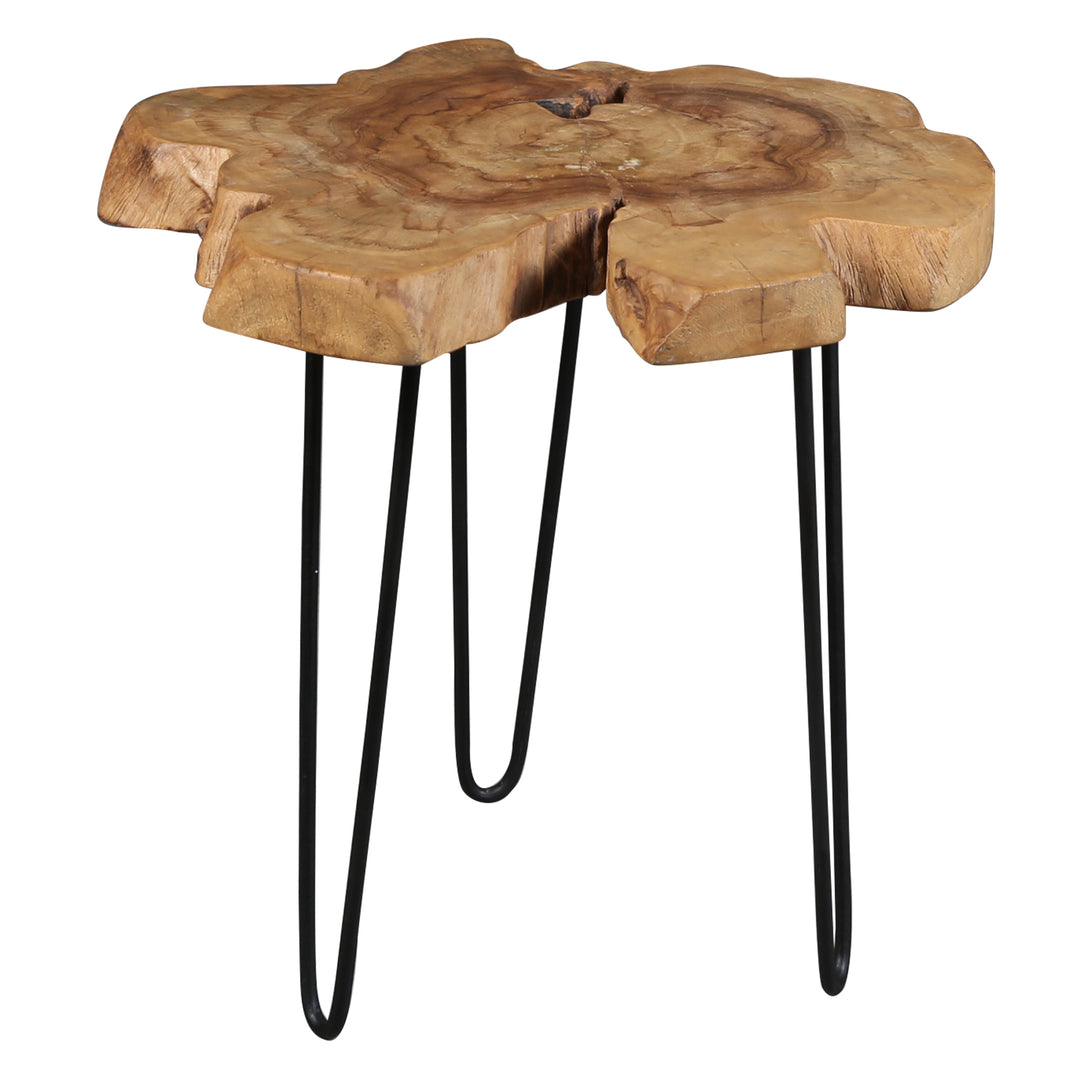 Side table made of natural teak wood, uniquely grained