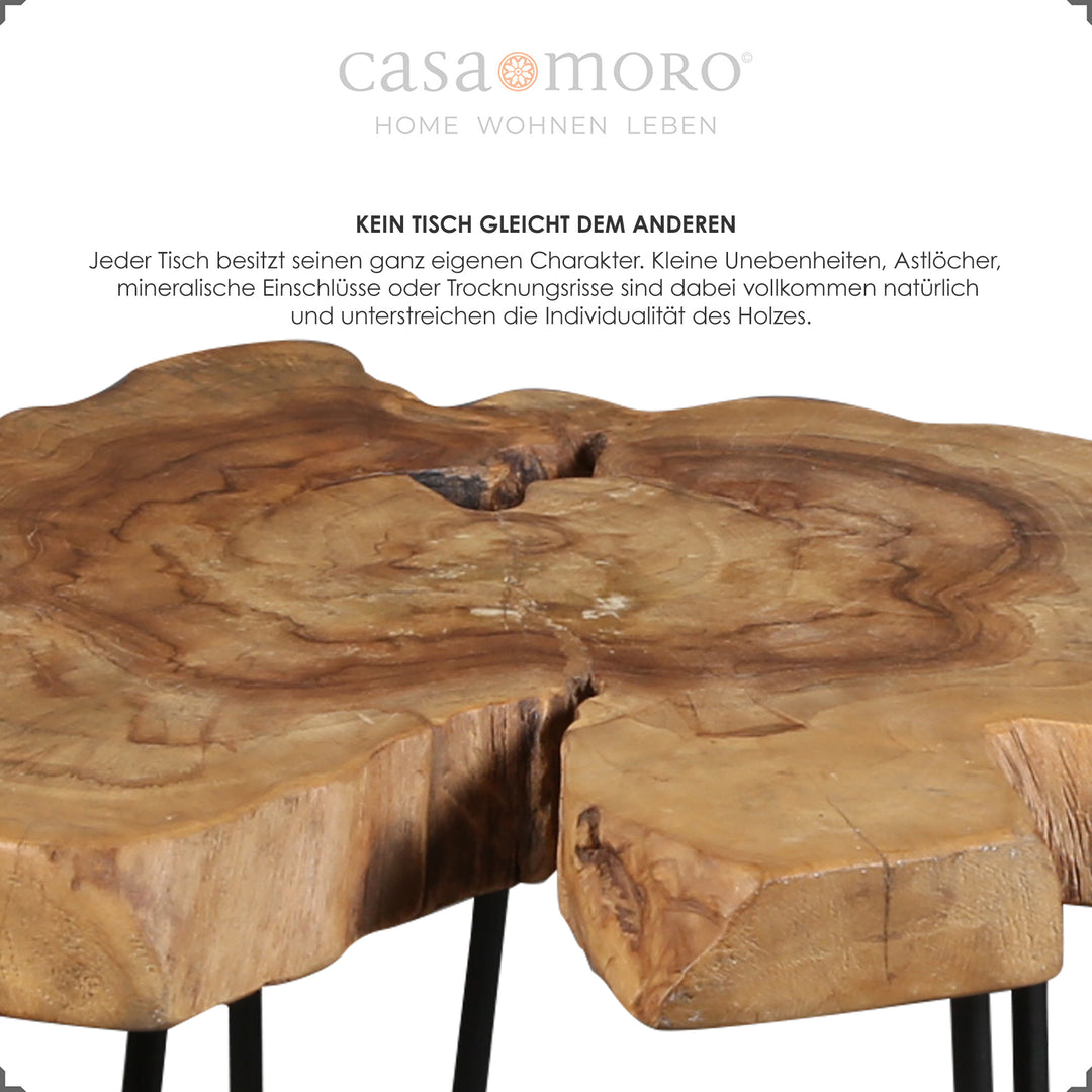 Round side table made of teak, approx. 60 cm in diameter, with distinctive grain