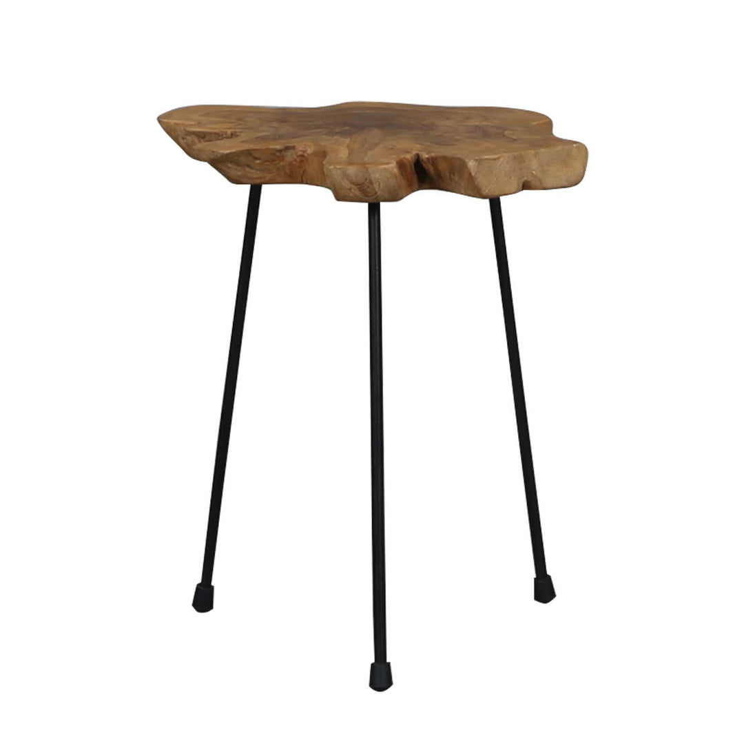 Round side table made of teak with clear varnish finish, dimensions 45x50 cm