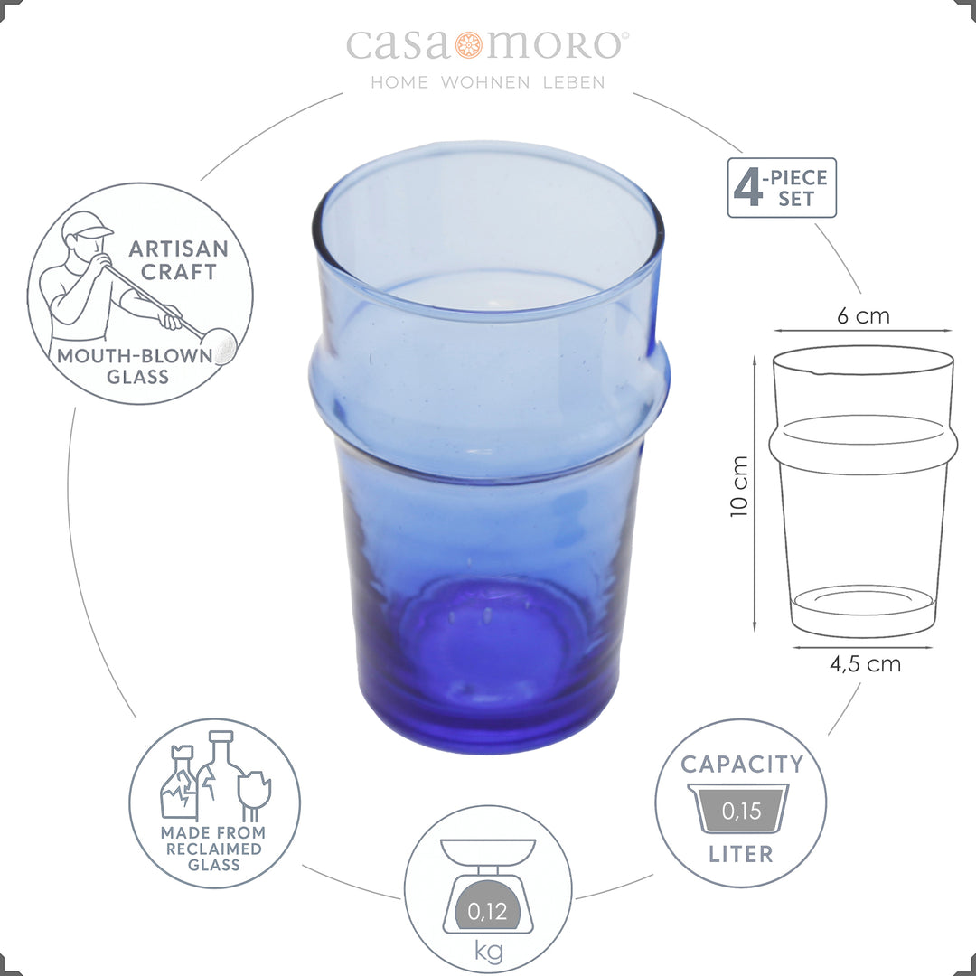 Blue glass with graphic representation of dimensions and volume - ideal for espresso or macchiato