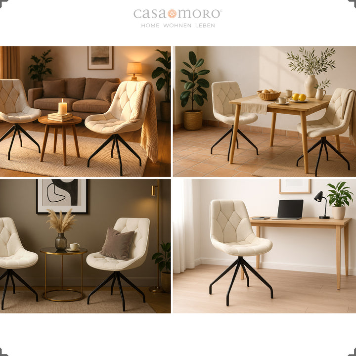 Four upholstered chairs can be rotated 360° in beige with a black metal frame - versatile in the living room, dining room, kitchen and home office