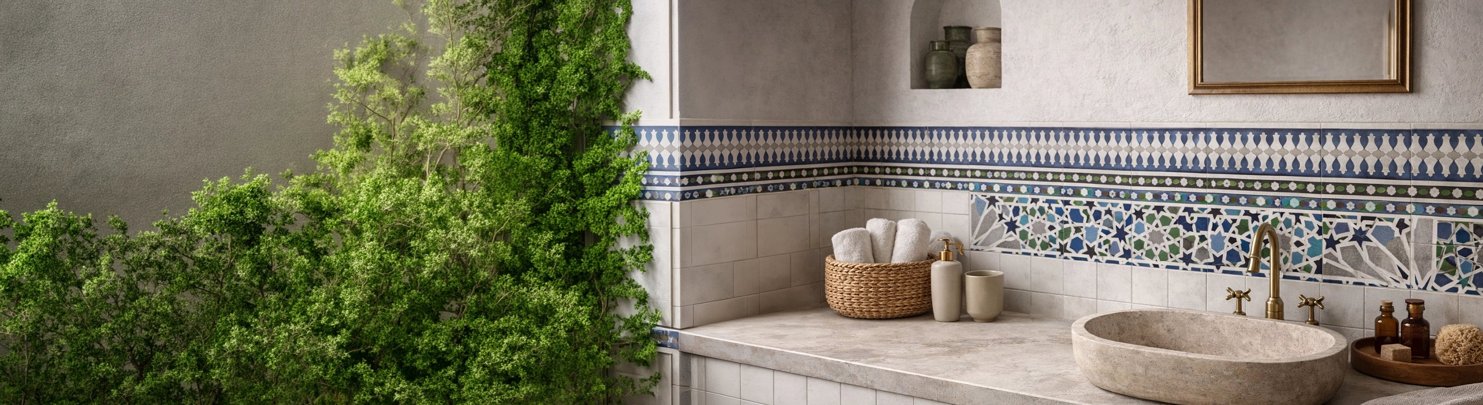Borders – Tile borders in the bathroom with an oriental pattern - decorative tile strips for wall design in the Mediterranean style